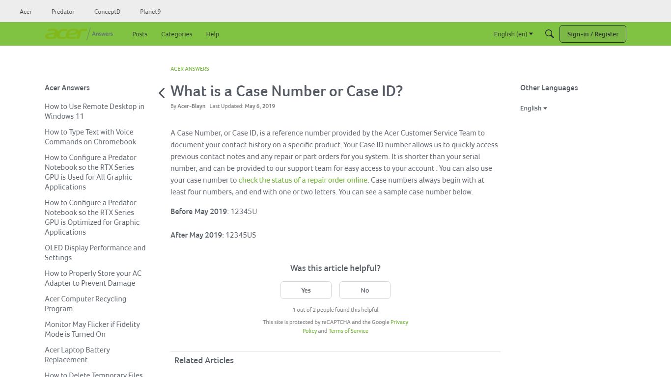 What is a Case Number or Case ID? - Acer Community